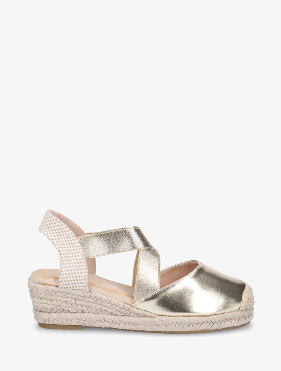 Espadrilles compensées élastiquées en simili nacré - Or - 1