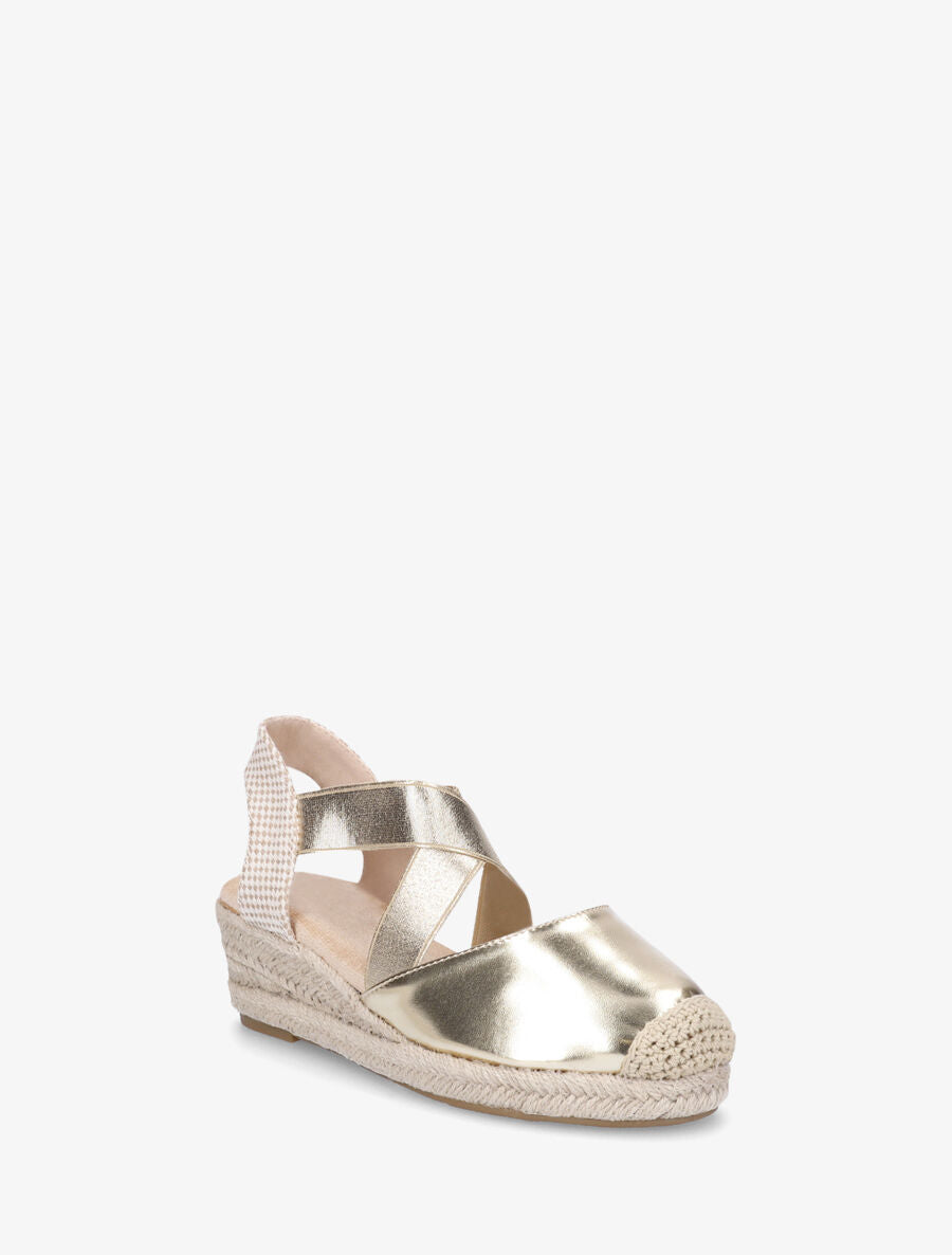 Espadrilles compensées élastiquées en simili nacré - Or - 2