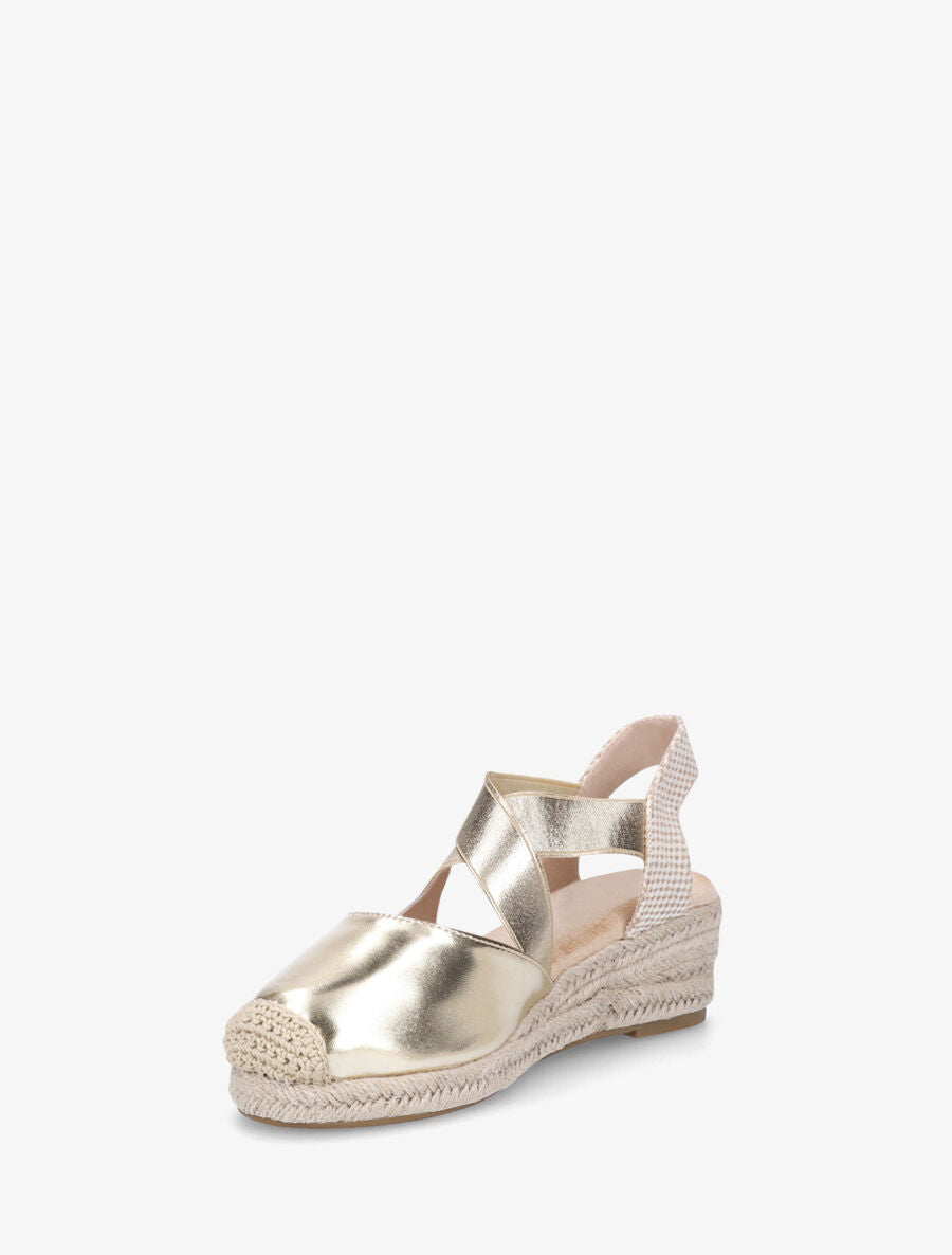 Espadrilles compensées élastiquées en simili nacré - Or - 3
