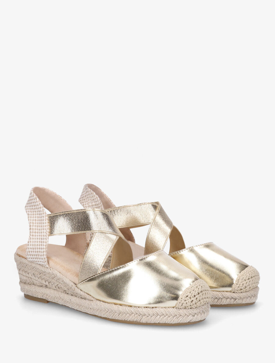 Espadrilles compensées élastiquées en simili nacré - Or - 4