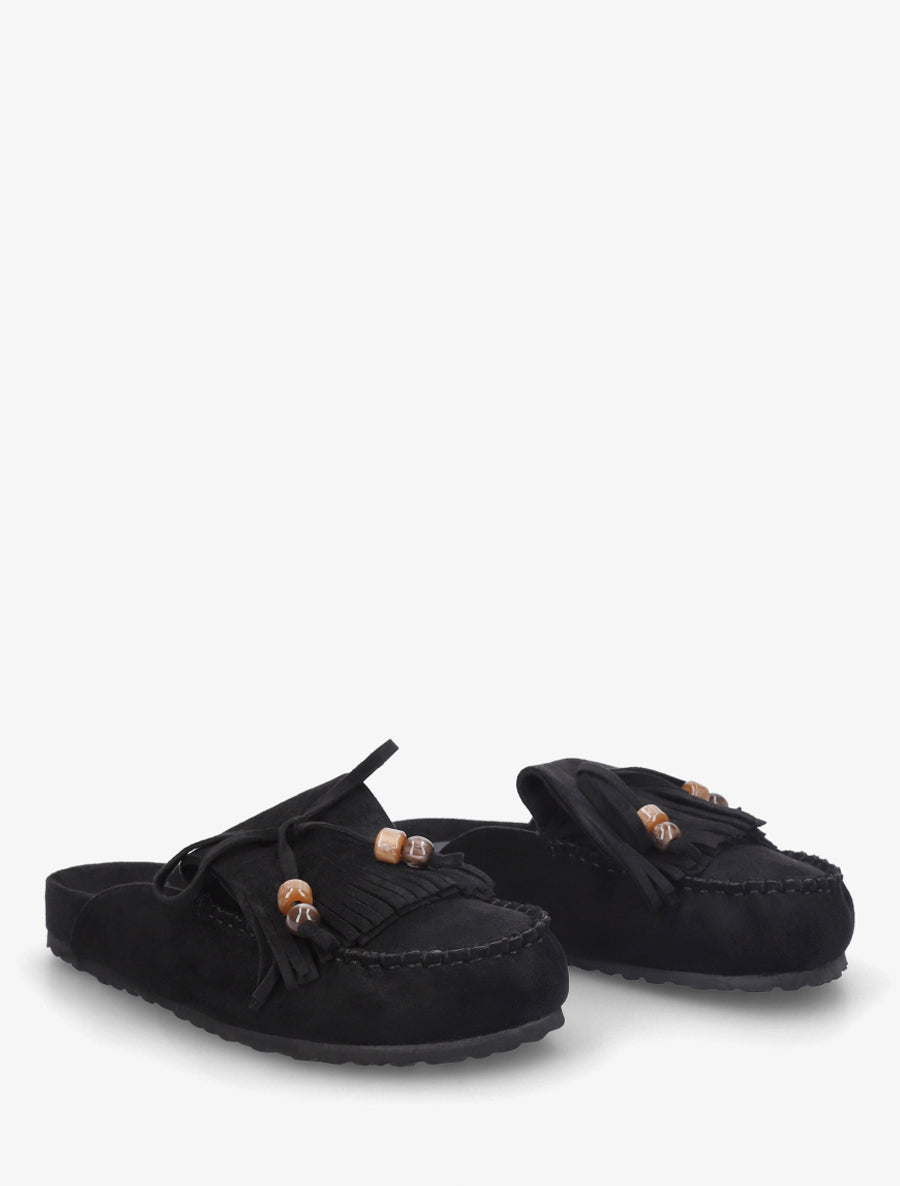 Mules frangées en suédine - Noir - 4
