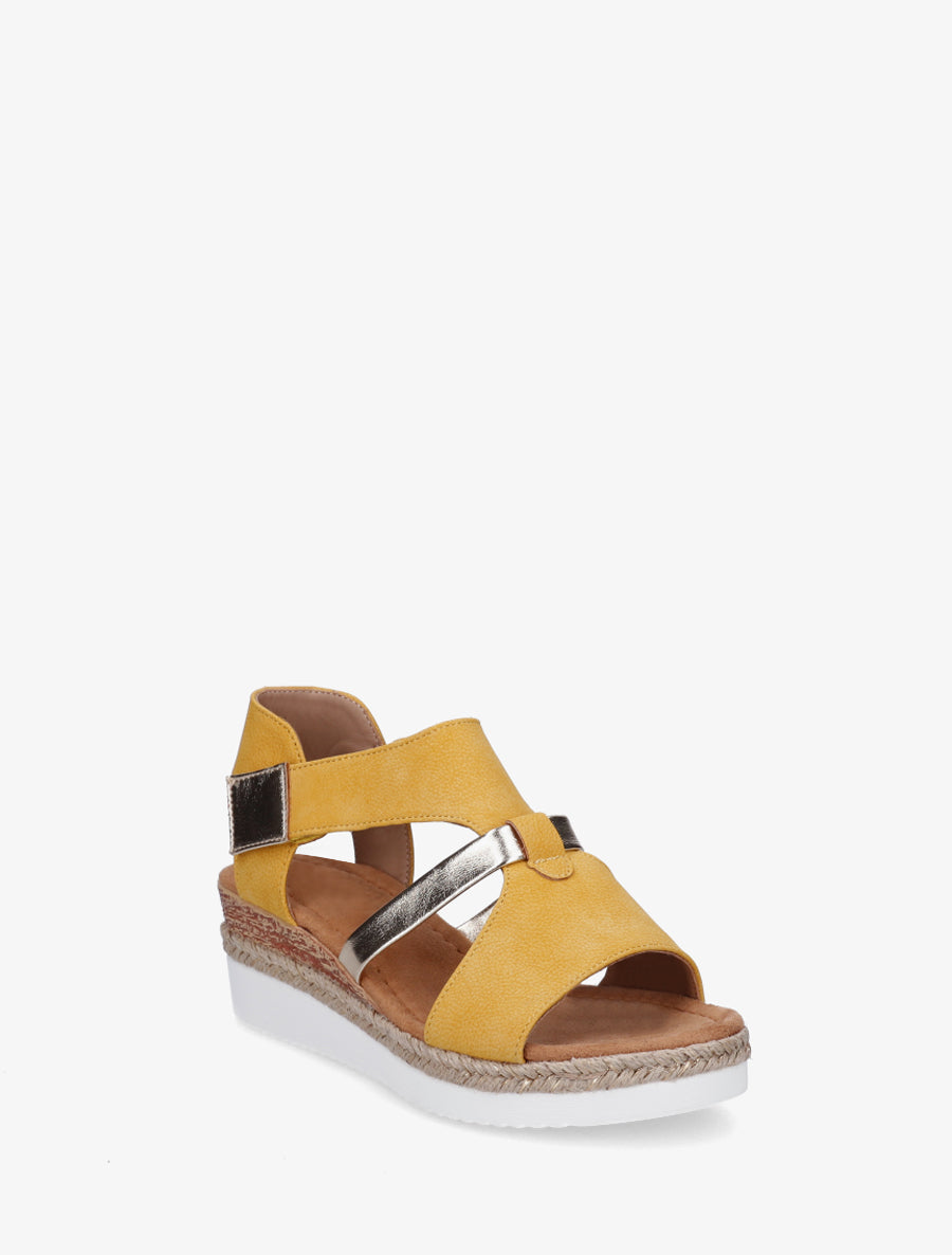 Sandales à scratch et talon compensé - Jaune - 2