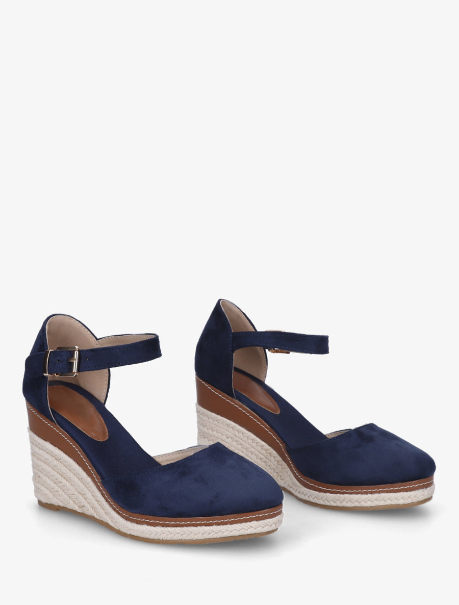 Espadrilles compensées en suédine - Marine - 4