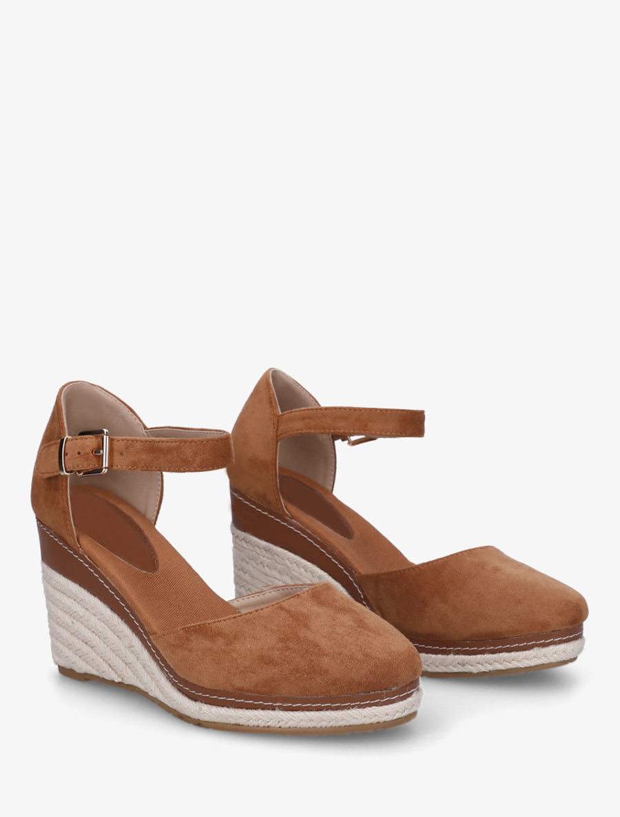 Espadrilles compensées en suédine - Camel - 4