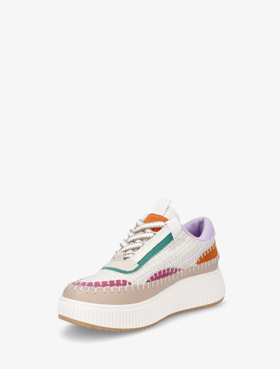 Sneakers à tissu et plaforme strié - Beige - 3