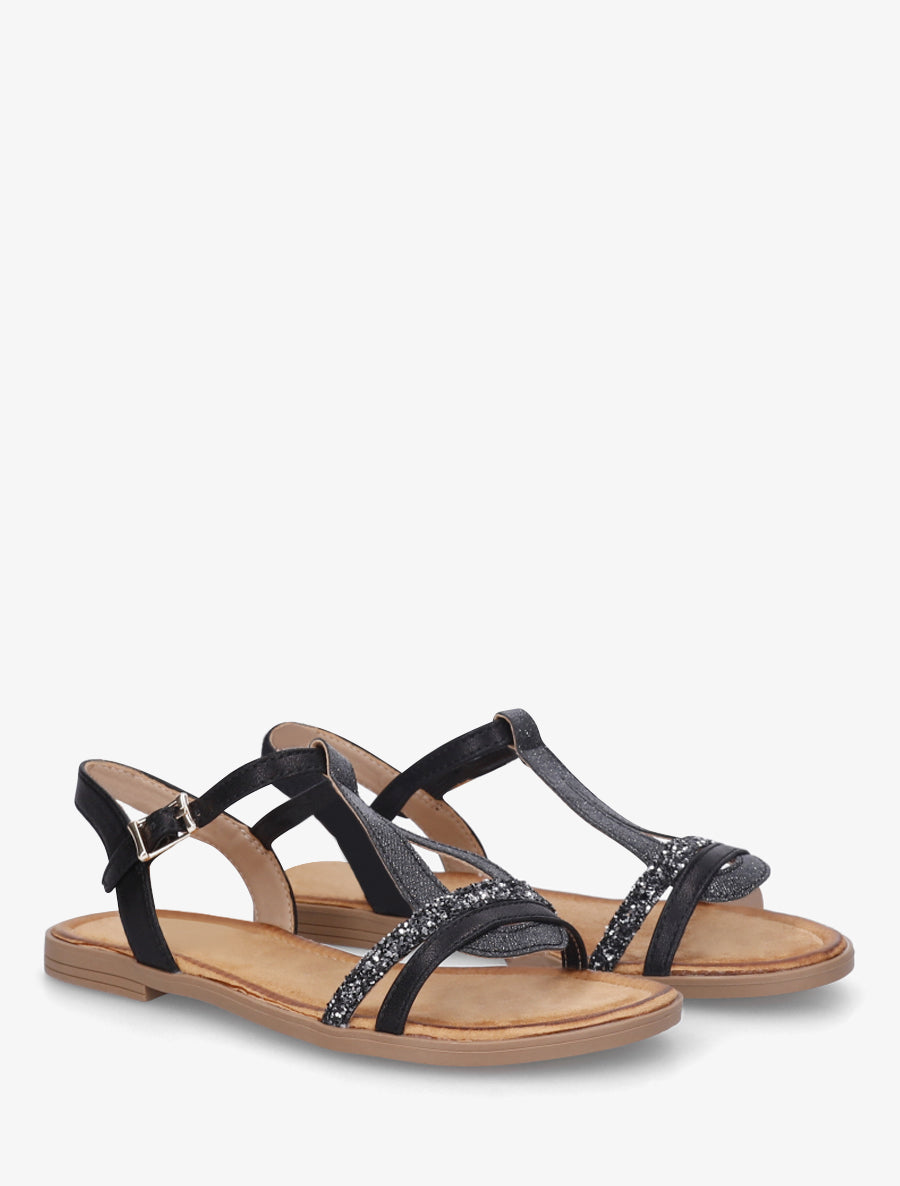 Nu-pieds à bride en T pailletée - Noir - 4