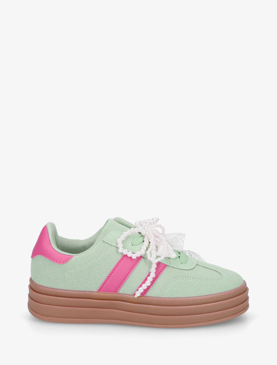 Sneakers effet nubuck à lacets stylisés - Vert d&