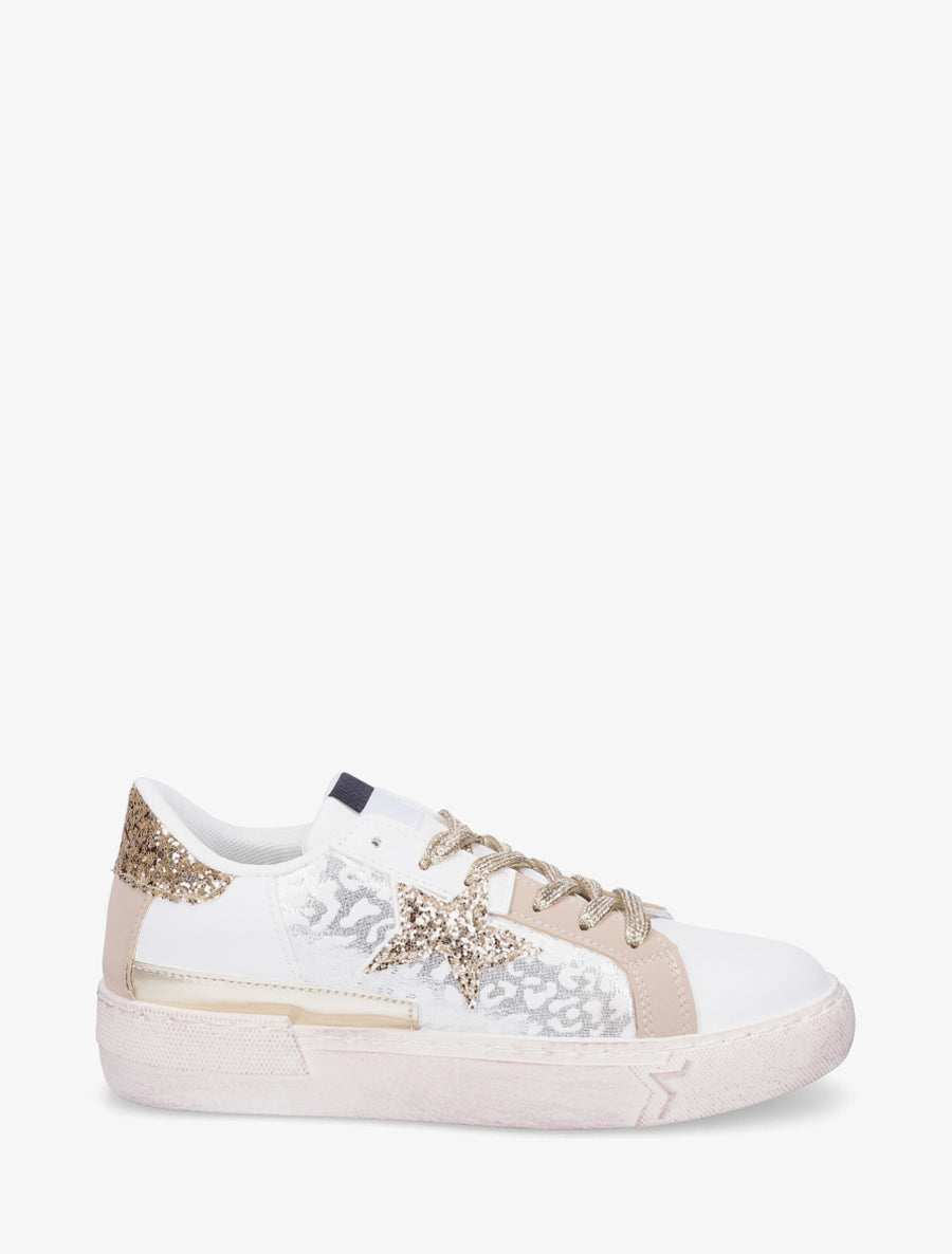 Baskets imprimé léopard irisé à paillettes - Beige - 1