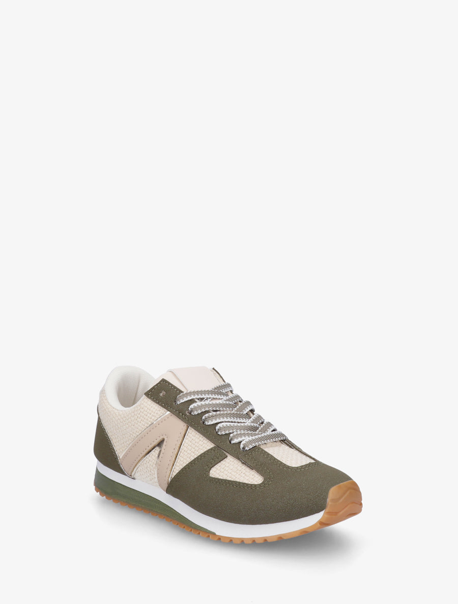 Baskets en toile tissée et simili - Kaki - 2