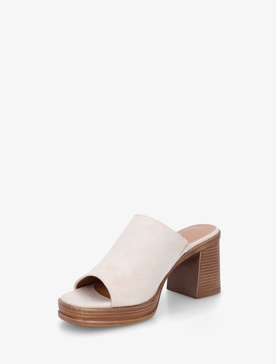 Mules en suédine à talon carré - Beige - 3