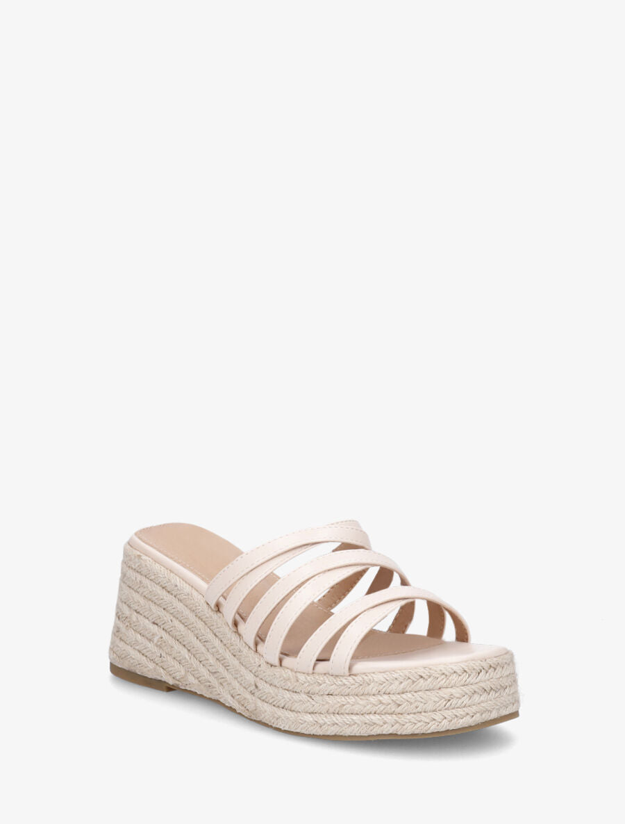 Mules compensées multibrides en simili - Beige - 2