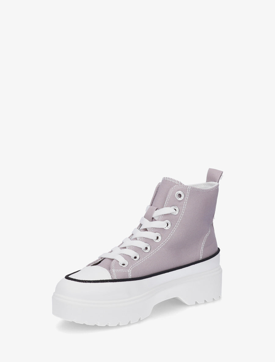 Baskets montantes en tissu à semelle crantée - Gris - 3