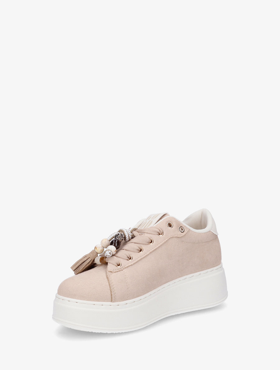Sneakers en suédine à empiècement perles - Taupe - 3