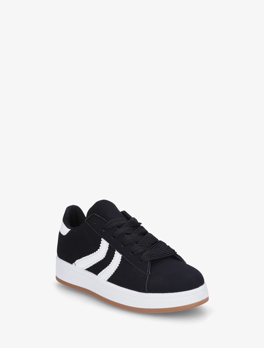 Baskets effet nubuck à bandes dentelées - Noir - 2