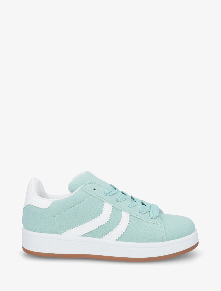 Baskets effet nubuck à bandes dentelées - Vert d&