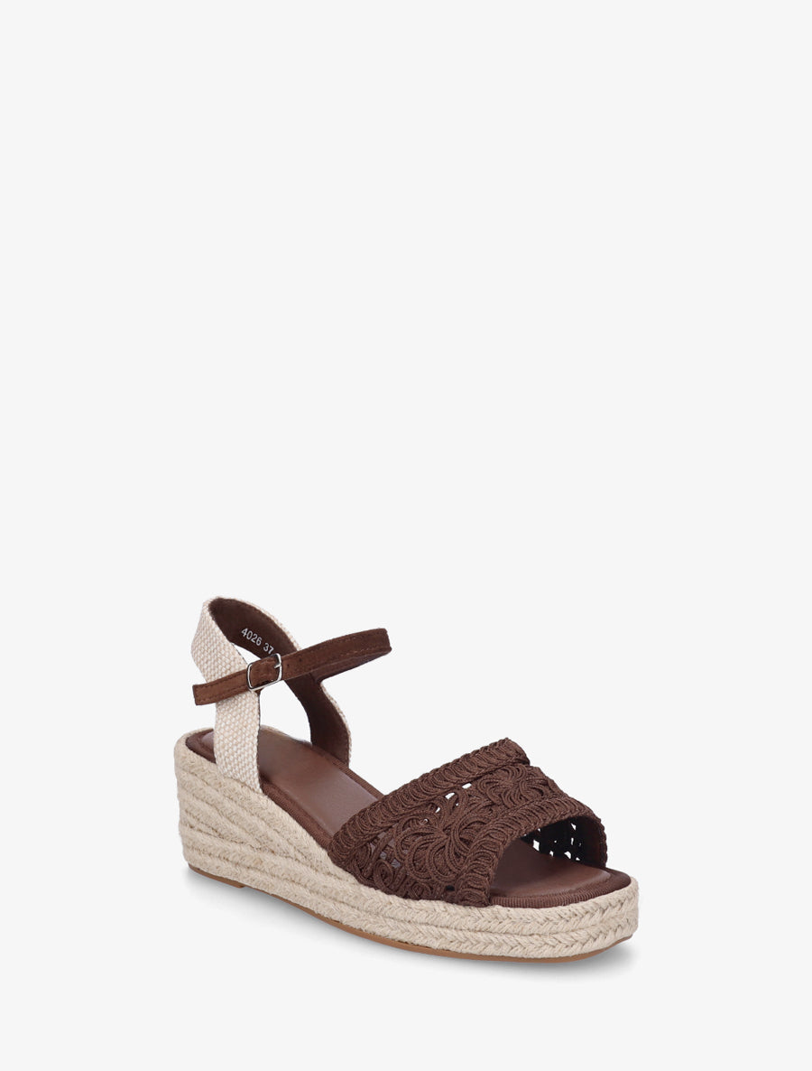 Sandales compensées à semelle en raphia - Marron - 2