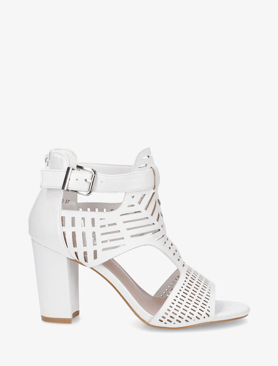 Sandales en simili à ganse ajourée - Blanc - 1