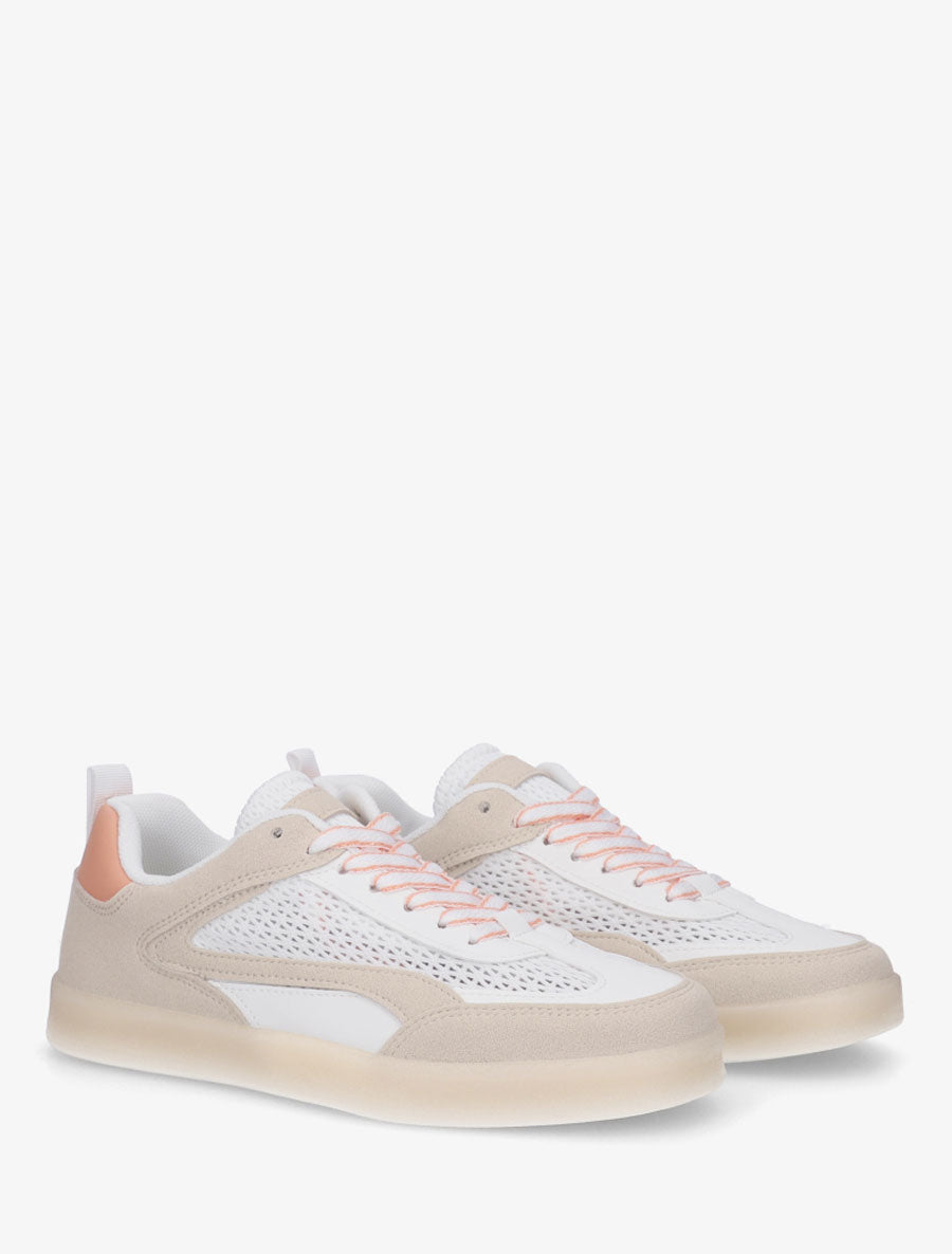 Sneakers en suédine et tissu ajouré - Blanc - 4