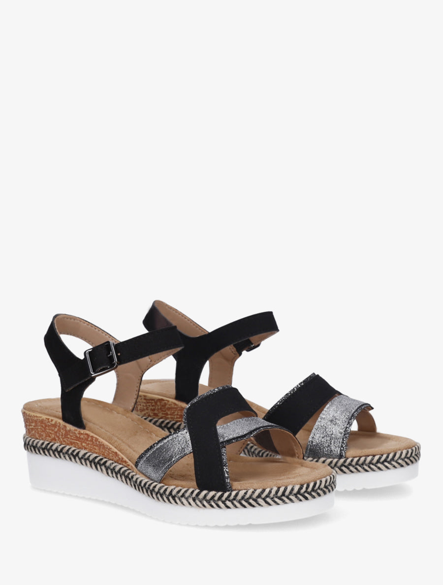 Sandales compensées bride fantaisie irisée - Noir - 4