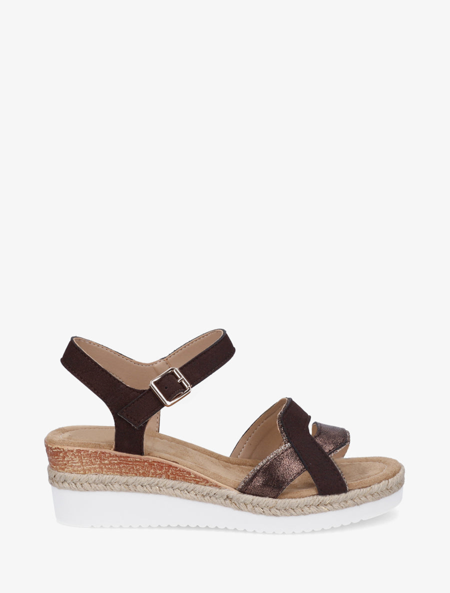 Sandales compensées bride fantaisie irisée - Marron - 1