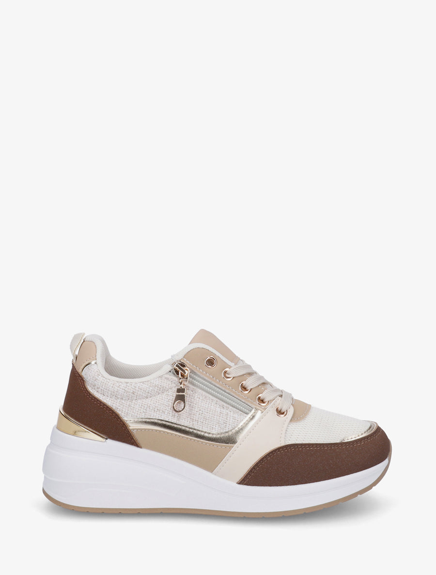 Baskets compensées à zip - Marron - 1