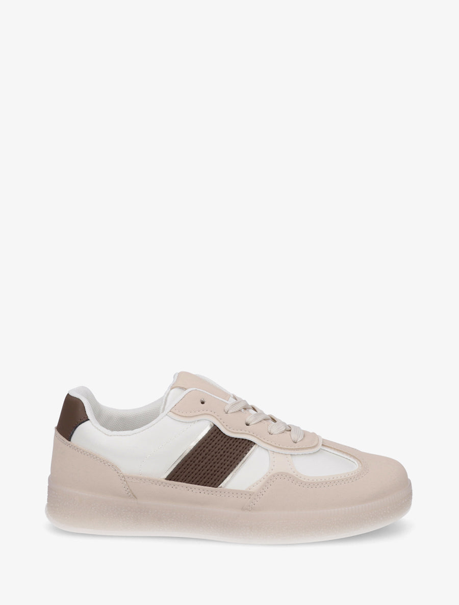 Sneakers à semelle caoutchouc coloré - Beige - 1