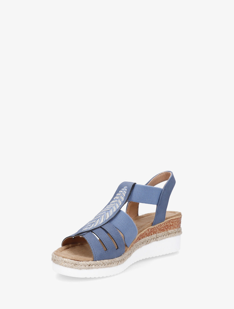 Sandales compensées à motif feuille - Bleu - 3