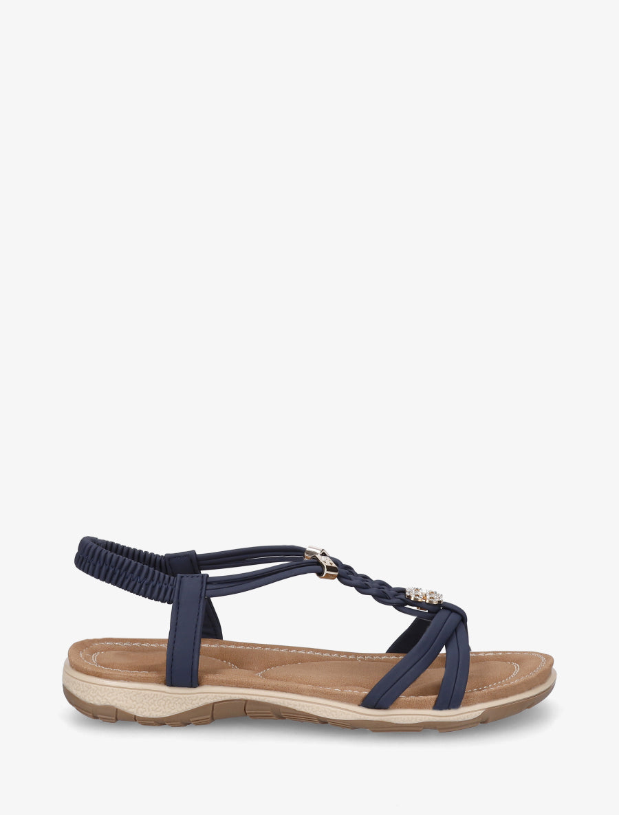 Nu-pieds à empiècement trèfle strassé - Marine - 1