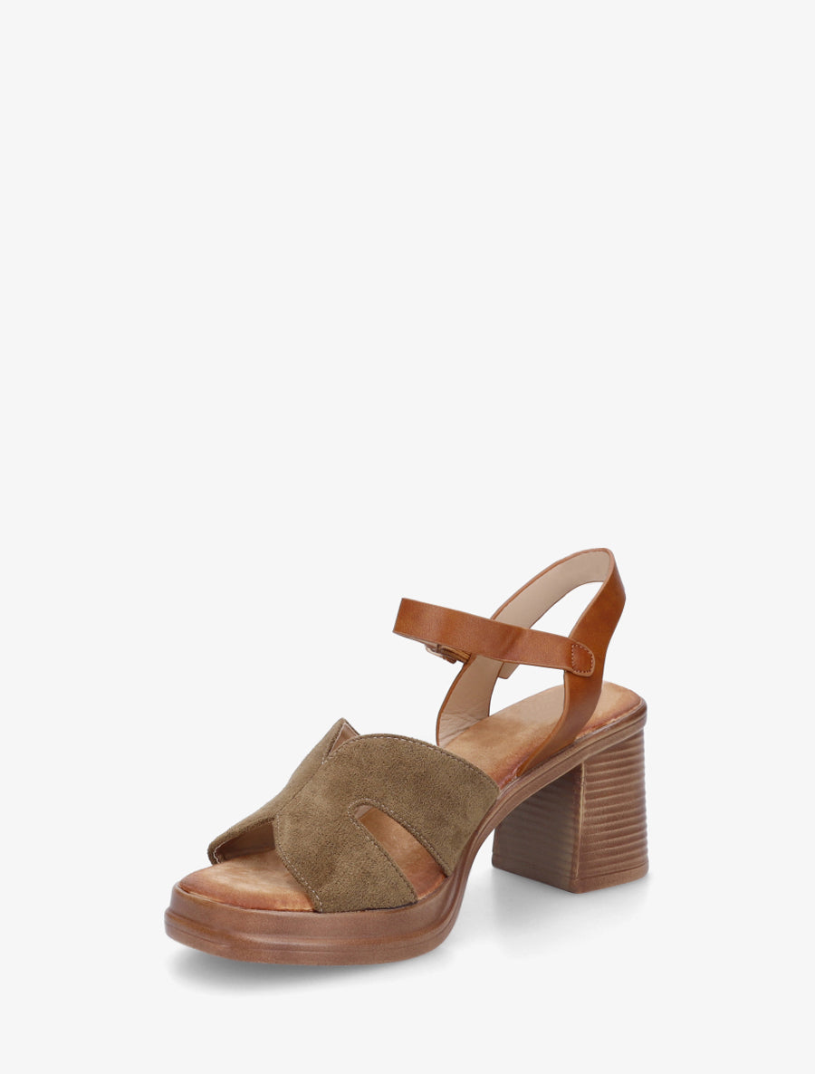 Sandales en suédine à talon carré - Kaki - 3