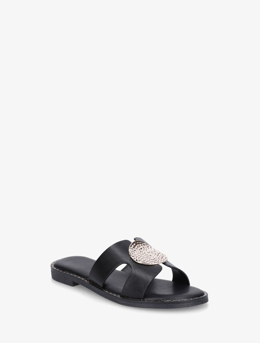 Claquettes unies à empiècement métal - Noir - 2