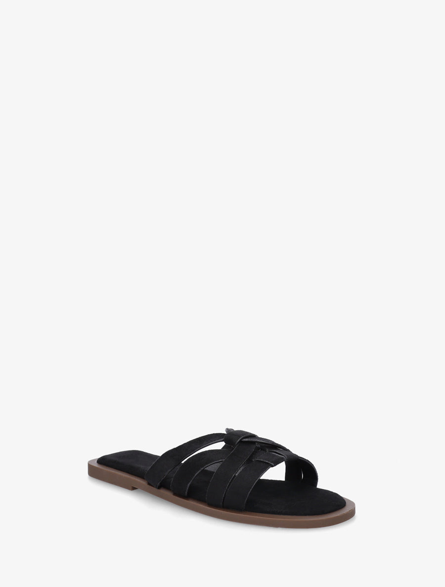 Mules plates entrelacées en suédine - Noir - 2