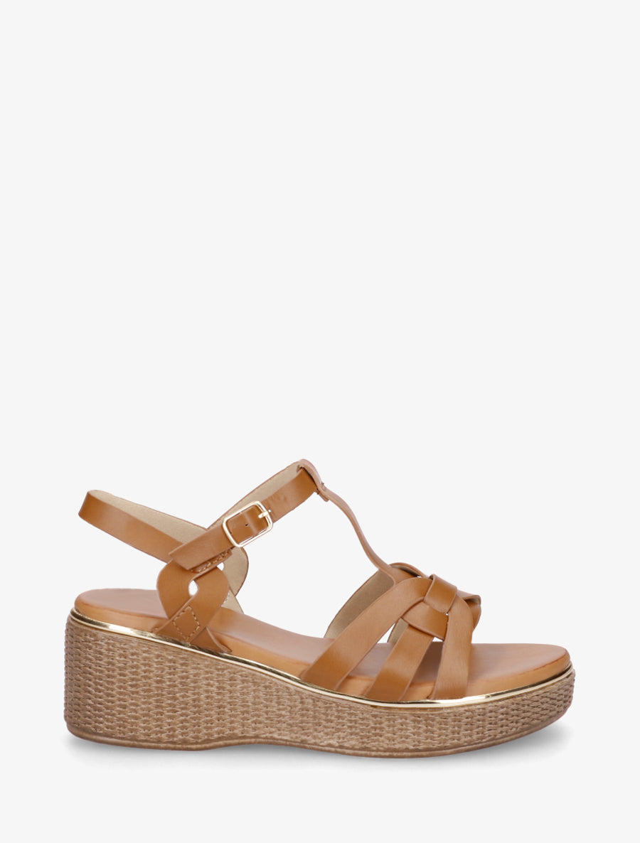 Sandales compensées style salomé - Camel - 1
