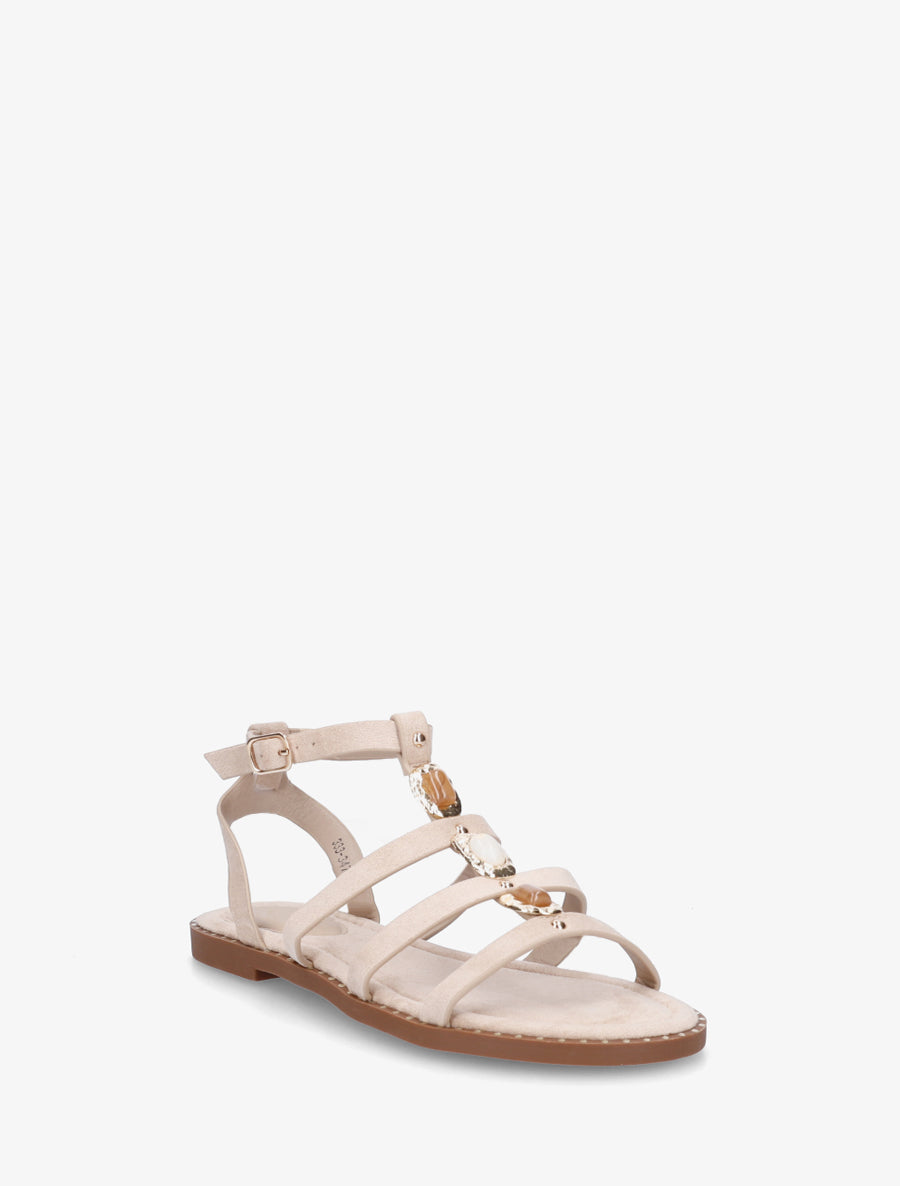 Sandales en suédine à empiècement trois pierres - Beige - 2