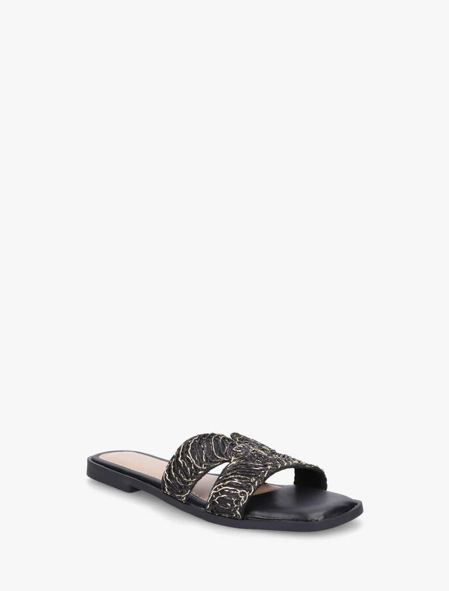 Claquettes en simili à détail irisé - Noir - 2