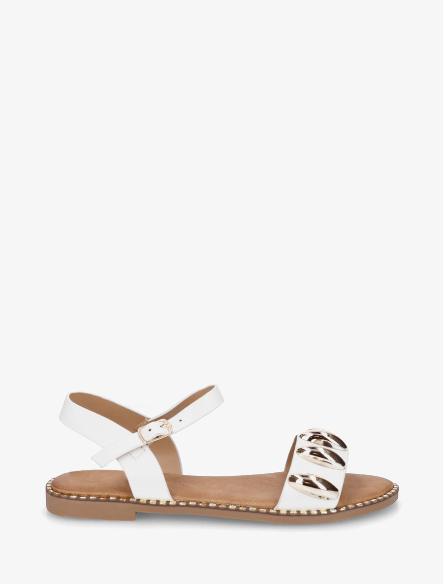 Nu-pieds en simili à bijoux ovales - Blanc - 1