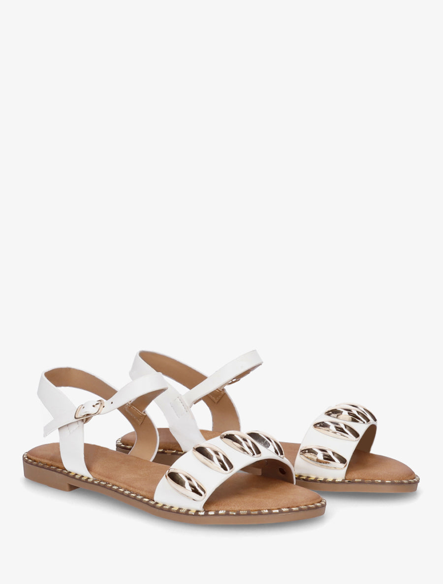 Nu-pieds en simili à bijoux ovales - Blanc - 4