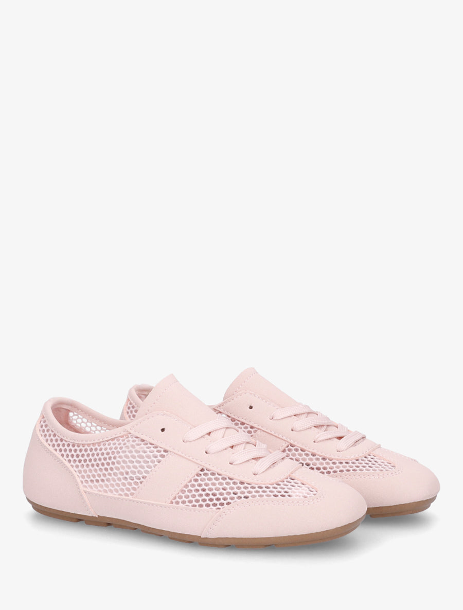Baskets en simili et tissu ajouré - Rose - 4