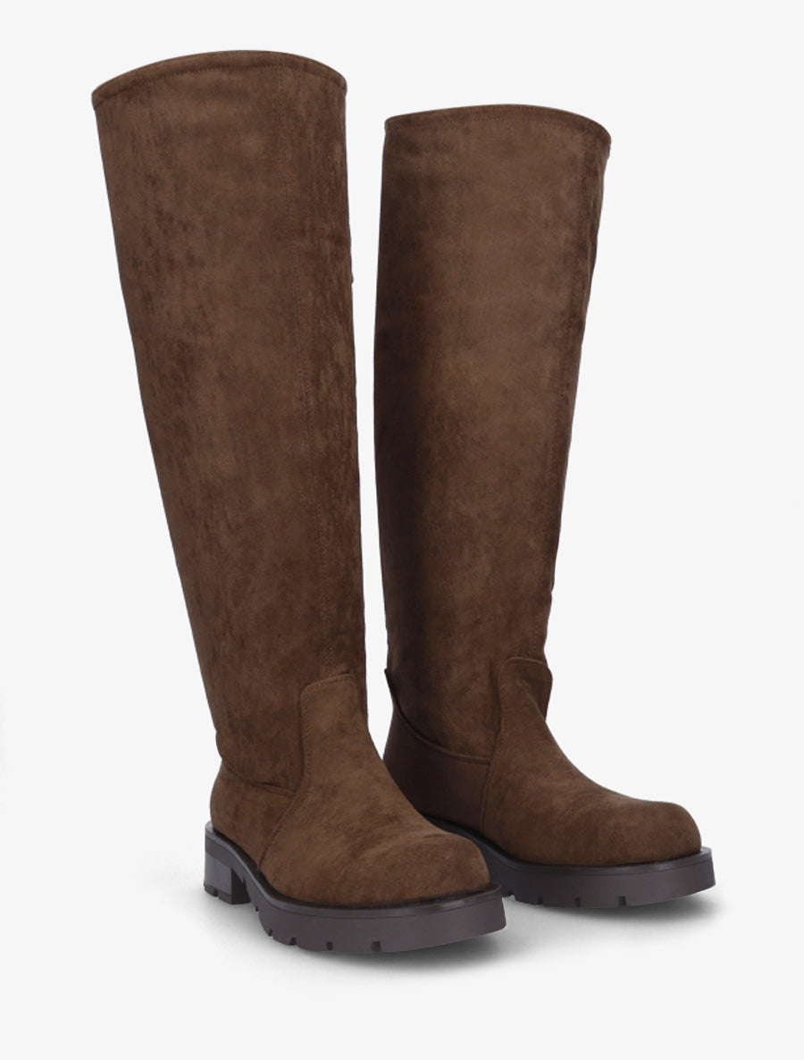 Bottes en suédine unies - Marron - 4