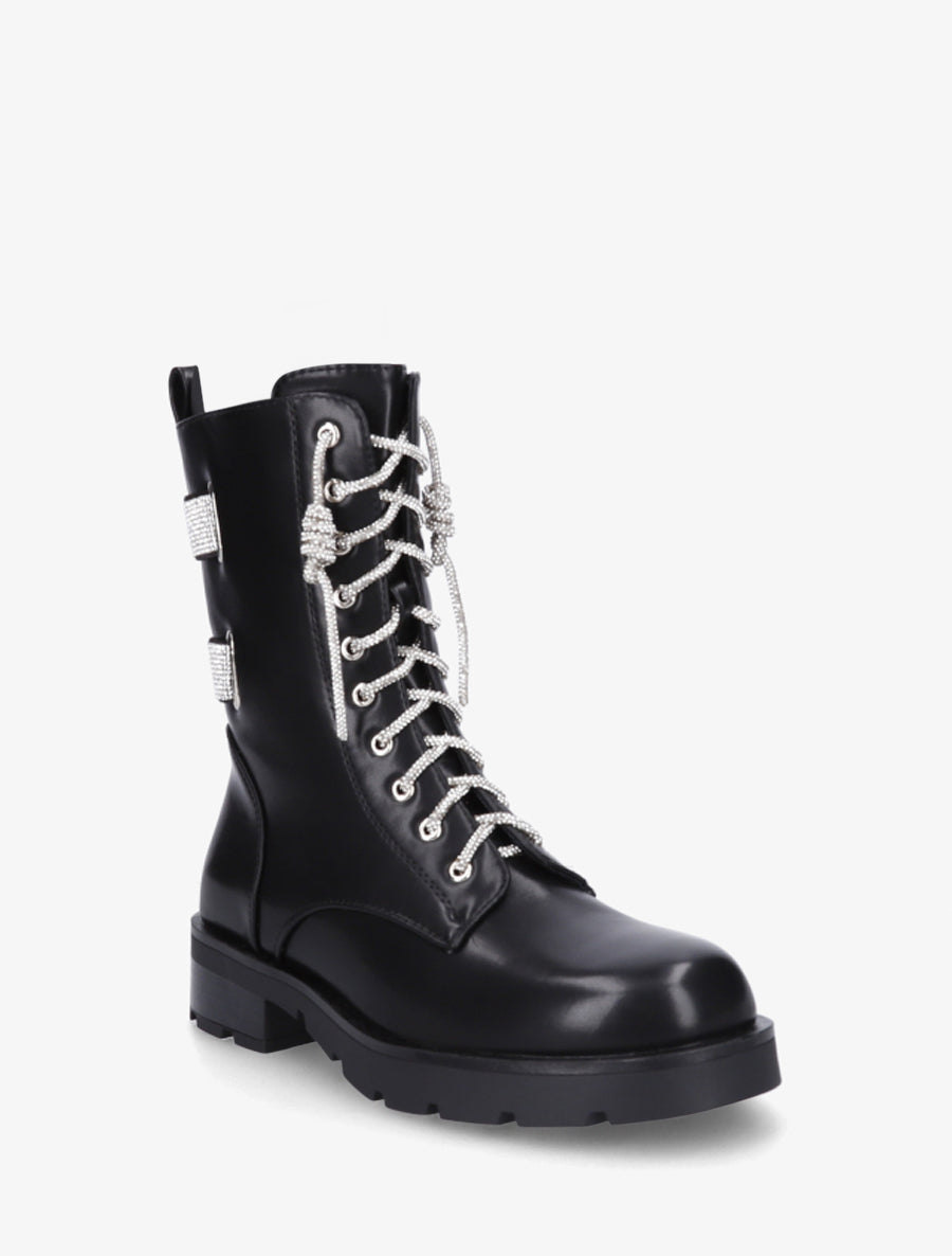 Boots à lacets et bandes strassées - Noir - 2