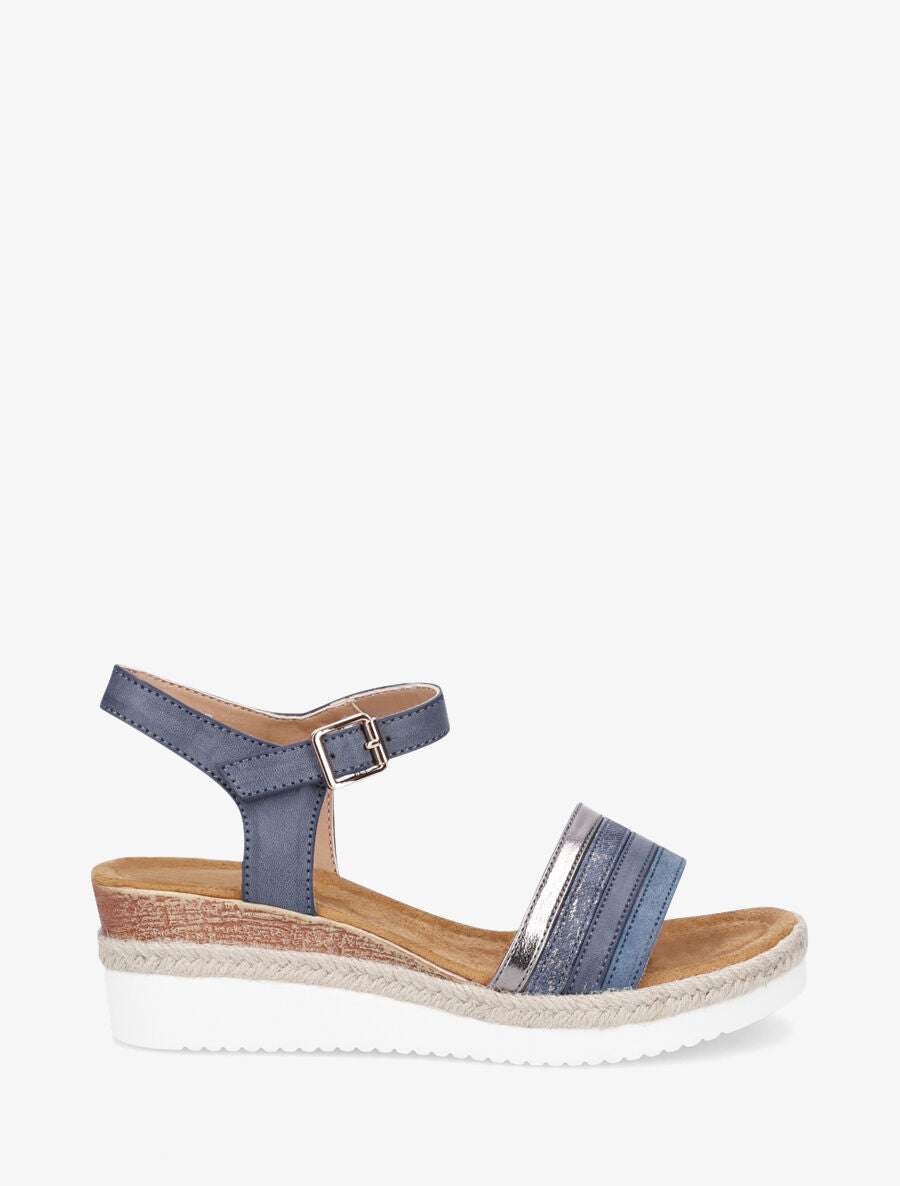 Sandales fantaisie à talon compensé - Bleu - 5