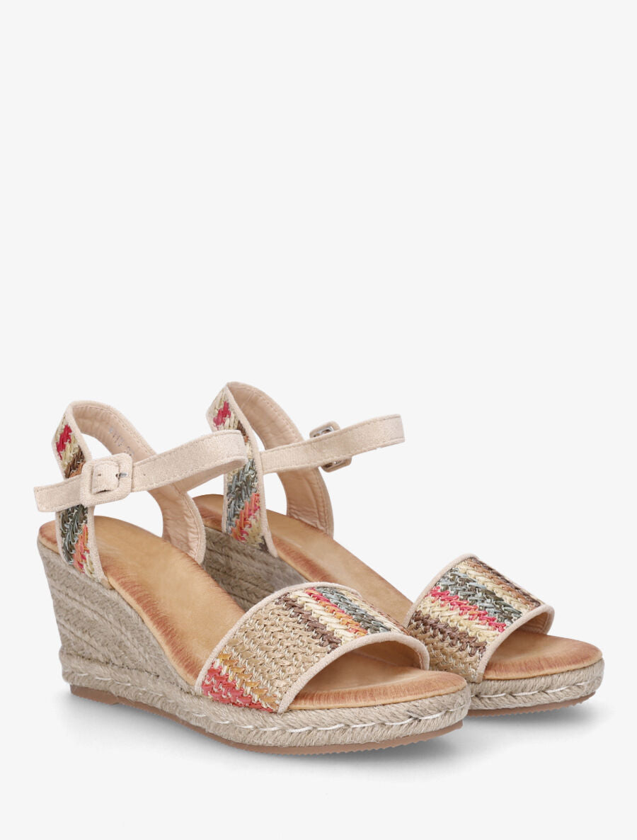 Sandales compenées à brides effet paille tissée - Beige - 4