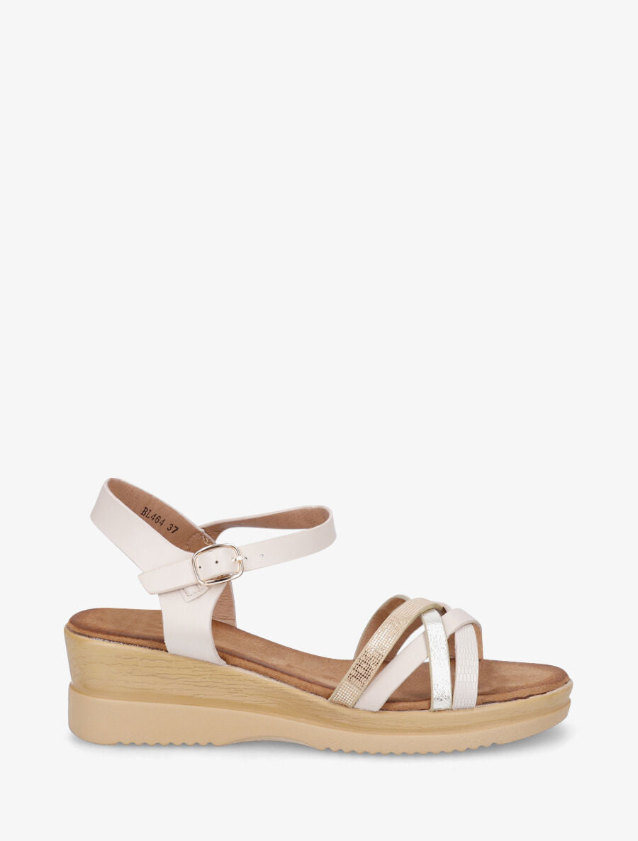 Sandales compensées à brides fantaisies - Beige - 1