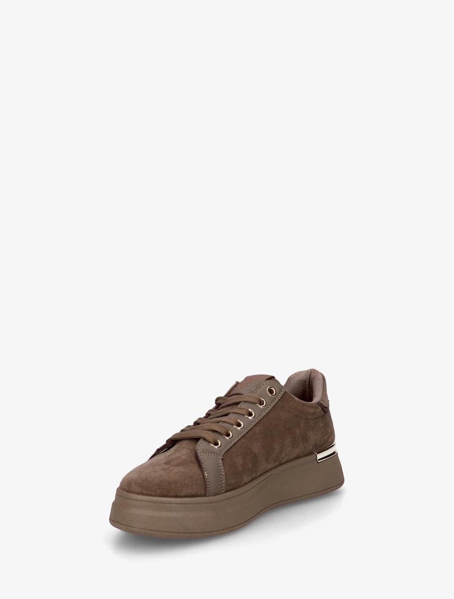 Sneakers en suédine à semelle épaisse - Taupe - 3