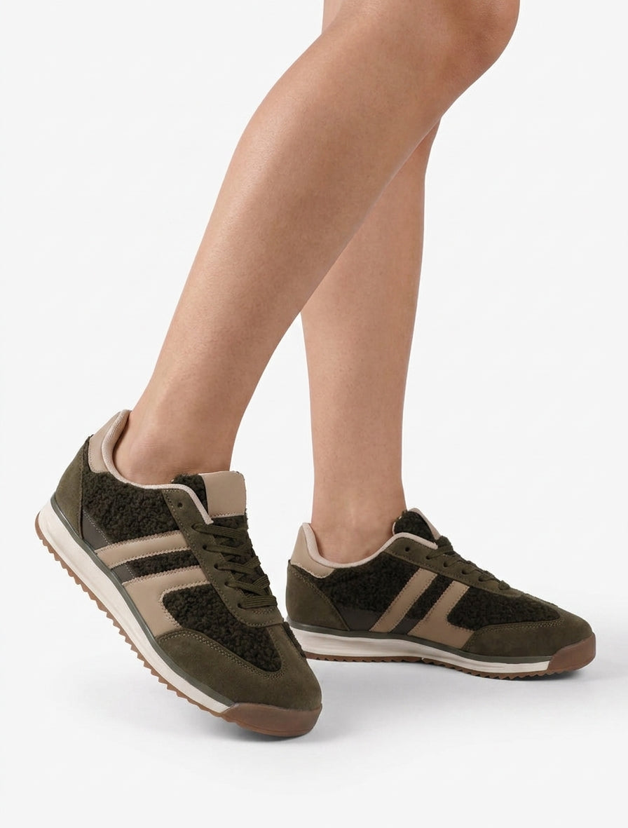 Turnschuhe aus Stoff im Bouclé-Wollstil - Kaki