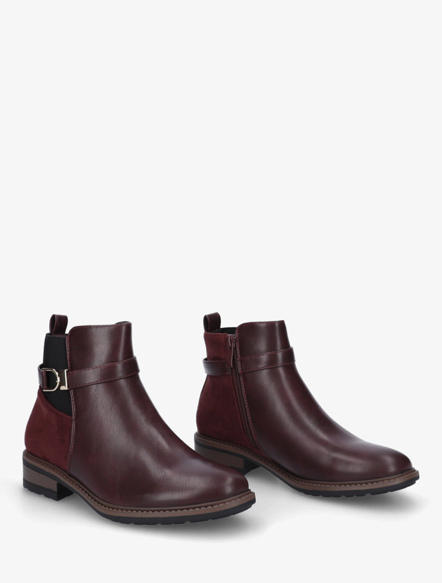 Bottines élastiquées bimatière à boucle métallique - Lie de vin - 4