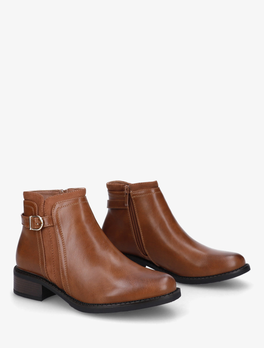 Bottines en simili à boucle et empiècement suédine - Camel - 4
