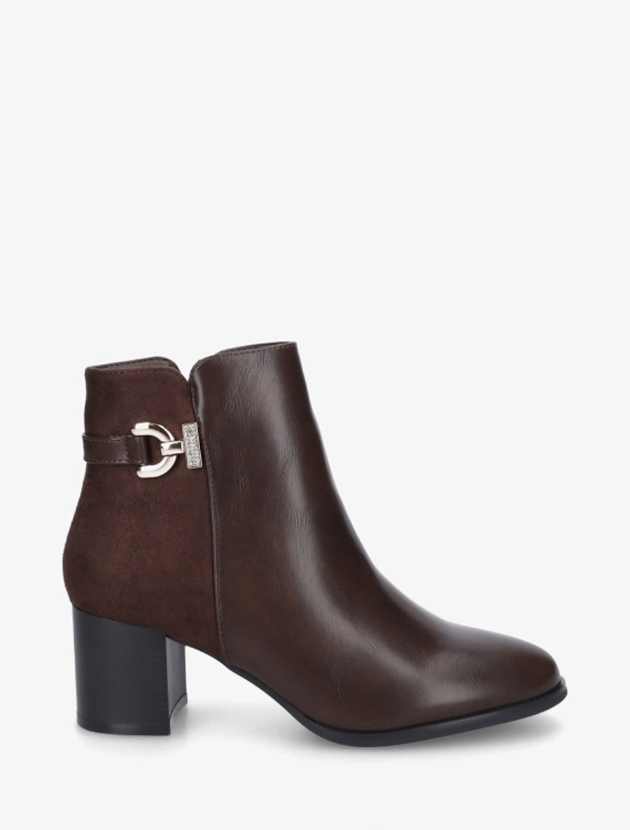 Bottines bimatière à boucle strassée - Marron - 1