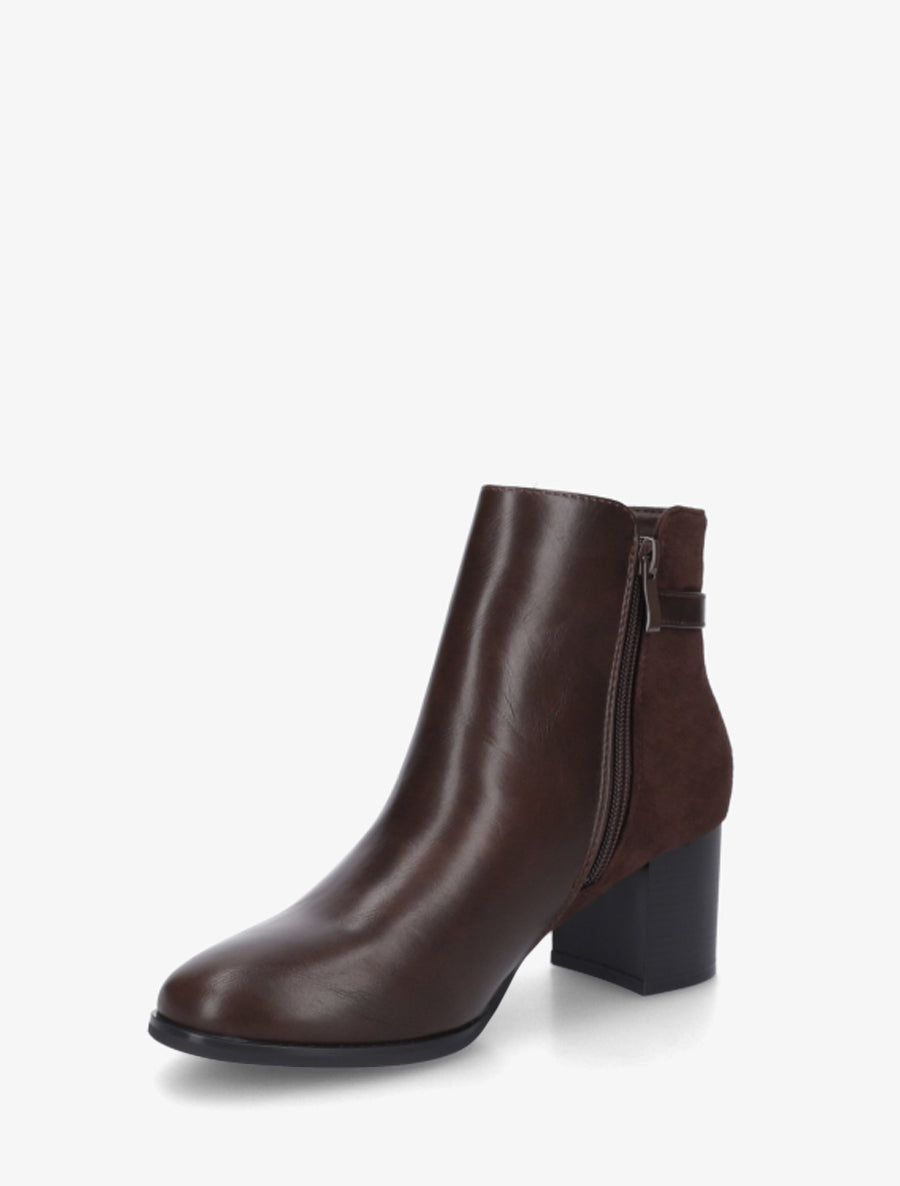 Bottines bimatière à boucle strassée - Marron - 3