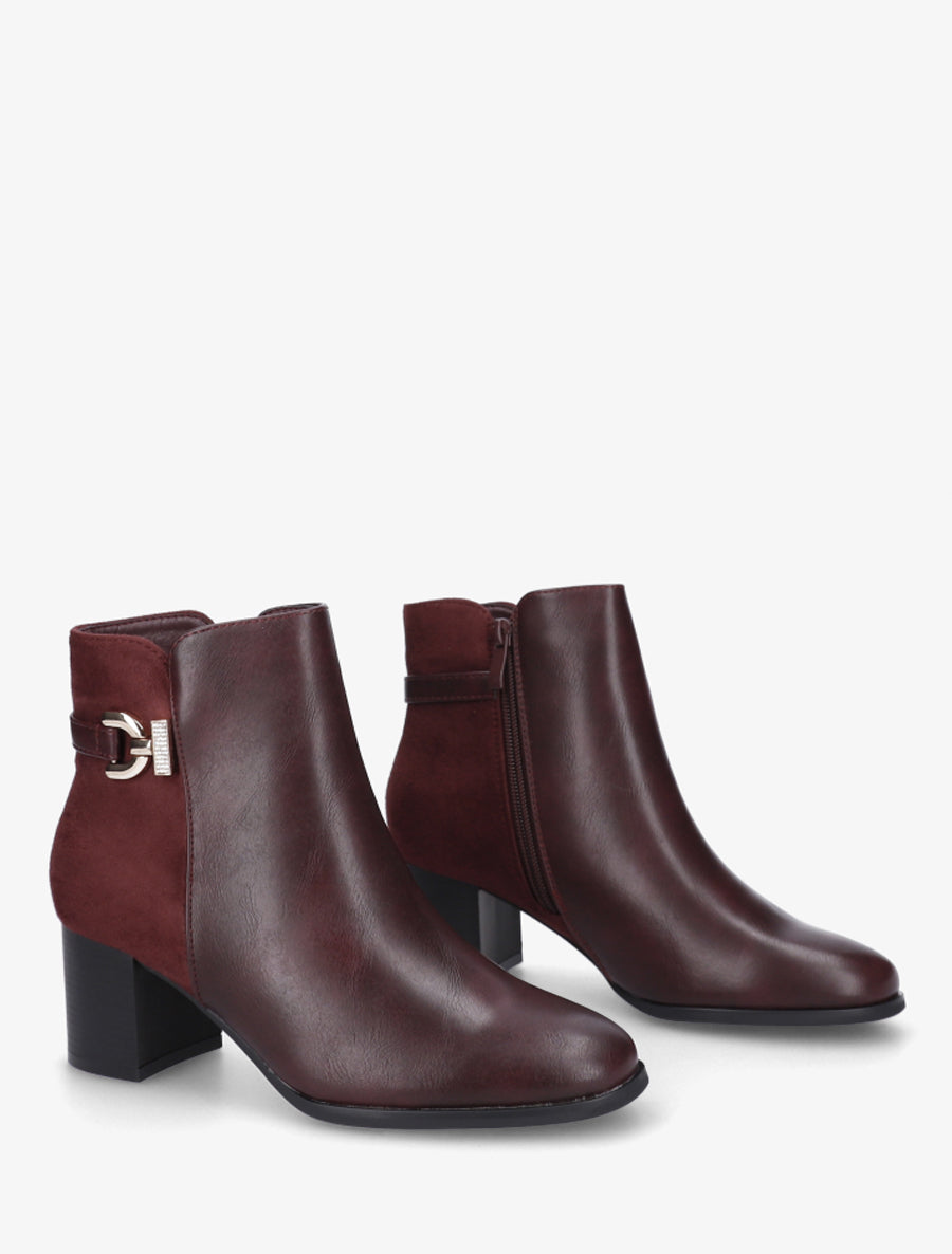 Bottines bimatière à boucle strassée - Lie de vin - 4