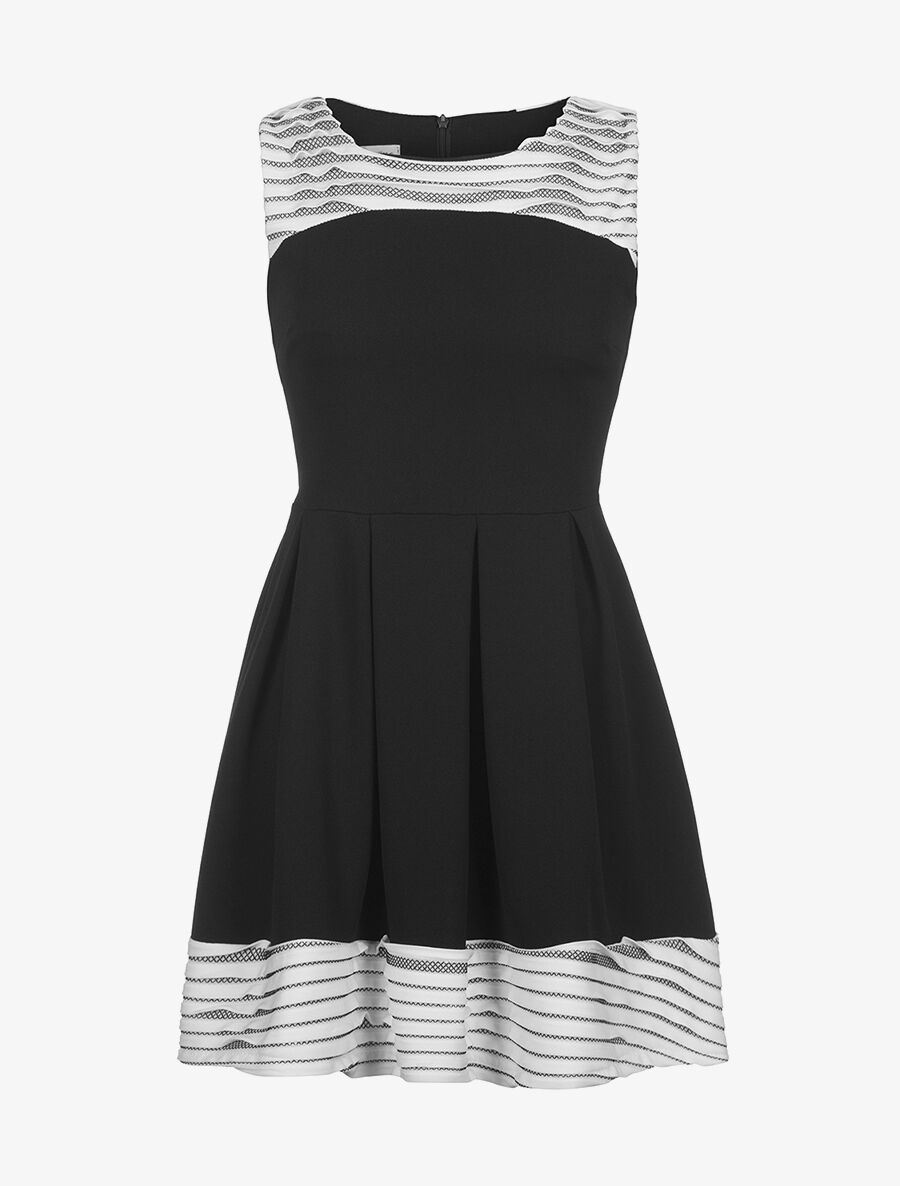 Robe patineuse buste à lamelles blanche - noir - 3